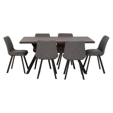 Wood Effect Dining Table with 6 Grey Dining Chairs Set
