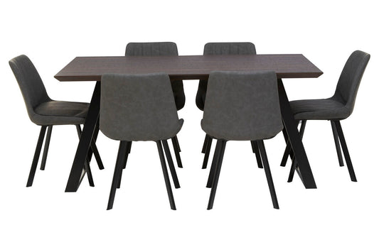 Wooden Effect Dining Table with 6 Grey Dining Chairs Set