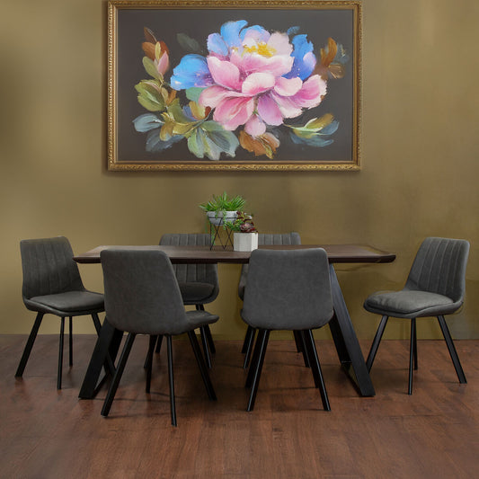 Wooden Effect Dining Table with 6 Grey Dining Chairs Set