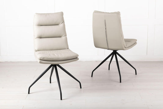 Hadley Beige Leather Swivel Dining Chair with Black Legs - Pair of 2