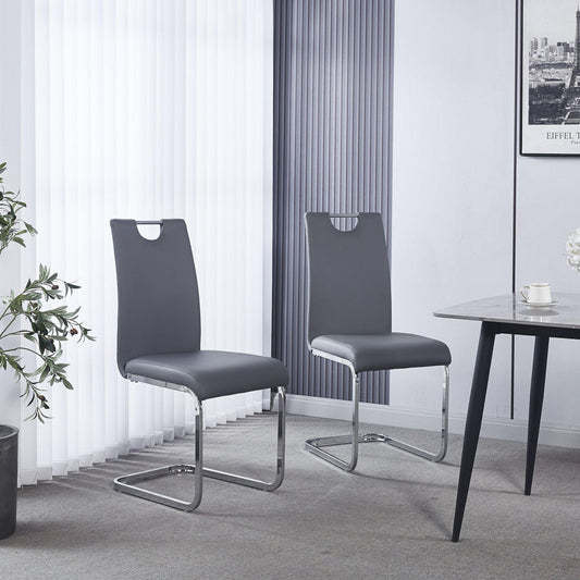 Argyle Grey Faux Leather Dining Chair and Chrome Cantilever Base - Pair of 2