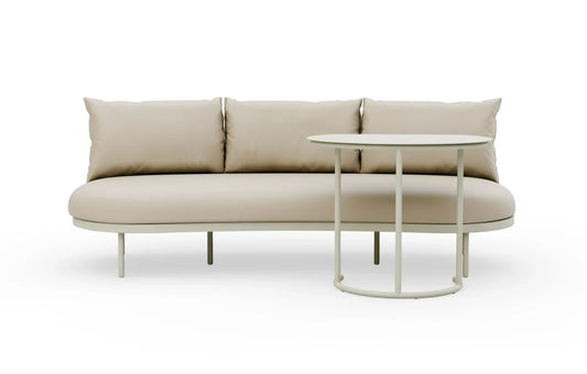 Kiki Beige 3-Seater Curved Garden Sofa and Coffee Table
