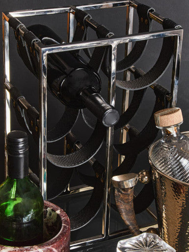 Six Bottle Sling Wine Rack in Silver Finish | Mixology