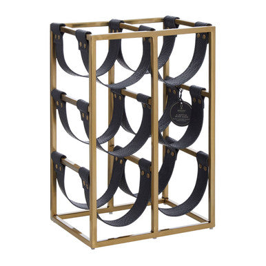 Six Bottle Sling Wine Rack in Gold Finish | Mixology