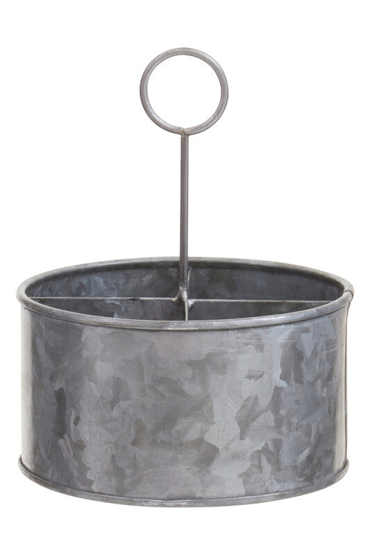 Galvanised Steel 4 Compartment Round Cutlery Caddy | Drummond