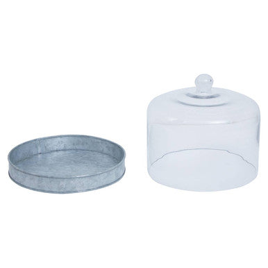 Galvanised Steel Cake Plate with Glass Dome | Drummond