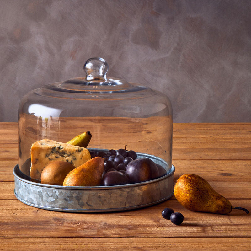 Galvanised Steel Cake Plate with Glass Dome | Drummond