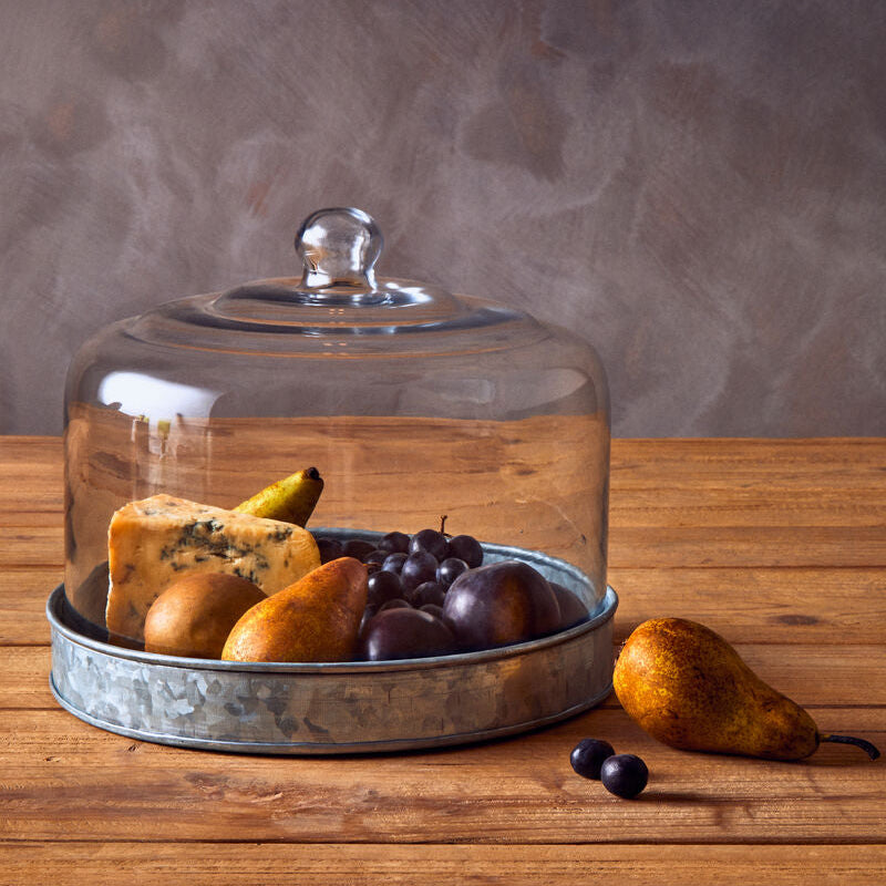 Galvanised Steel Cake Plate with Glass Dome | Drummond