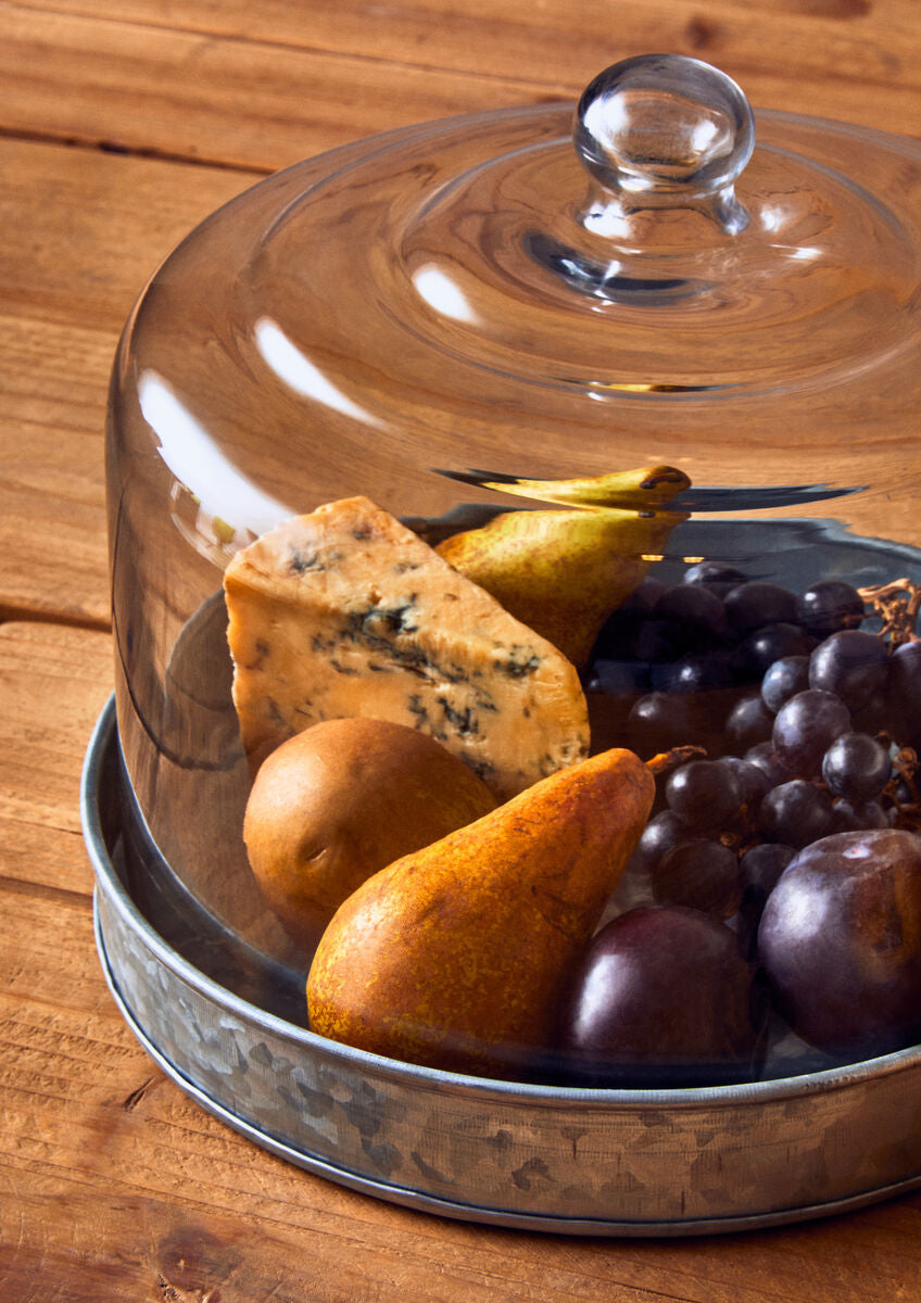 Galvanised Steel Cake Plate with Glass Dome | Drummond