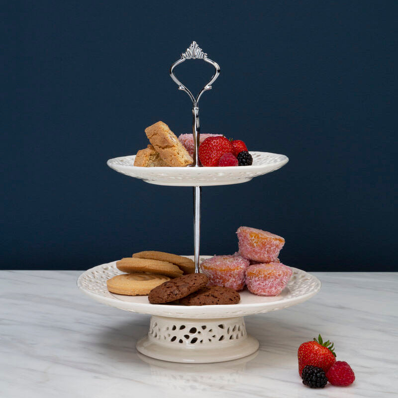 2 Tier Cake Plate | Ceramic Lace