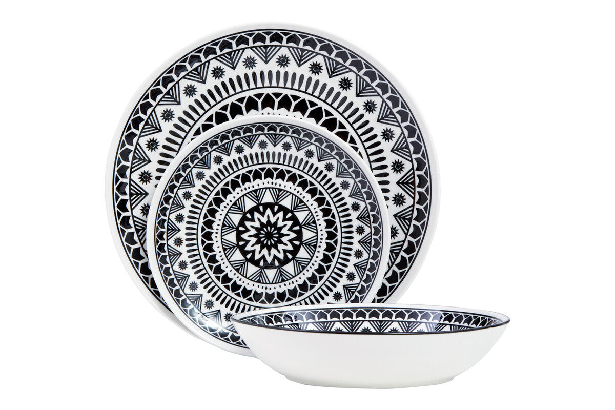 12 Piece Black and White Dinner Set | Maya