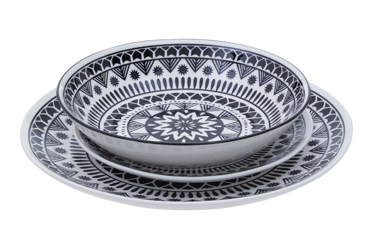 12 Piece Black and White Dinner Set | Maya