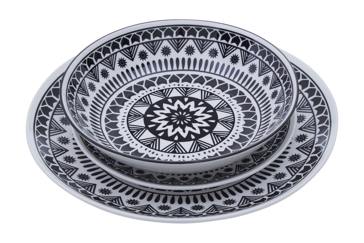 12 Piece Black and White Dinner Set | Maya