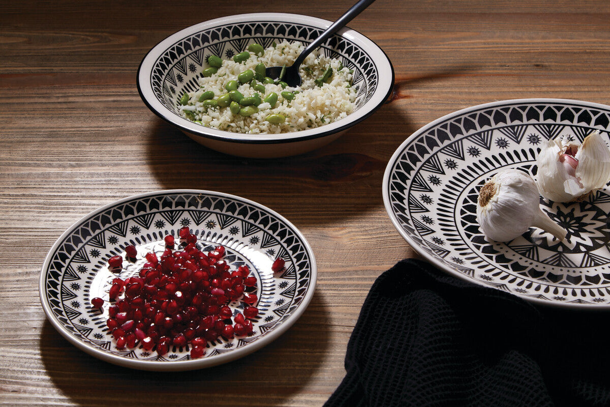 12 Piece Black and White Dinner Set | Maya
