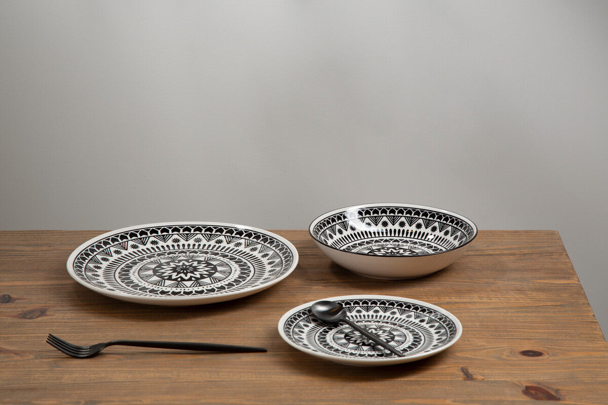 12 Piece Black and White Dinner Set | Maya
