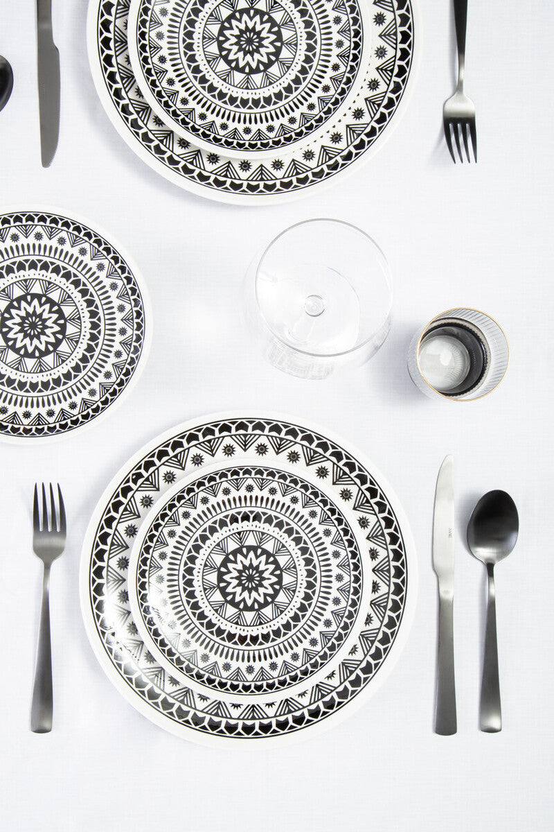 12 Piece Black and White Dinner Set | Maya
