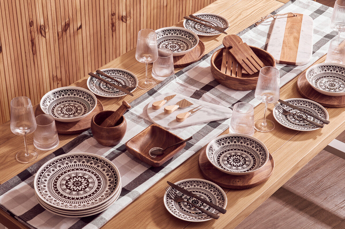 12 Piece Black and White Dinner Set | Maya