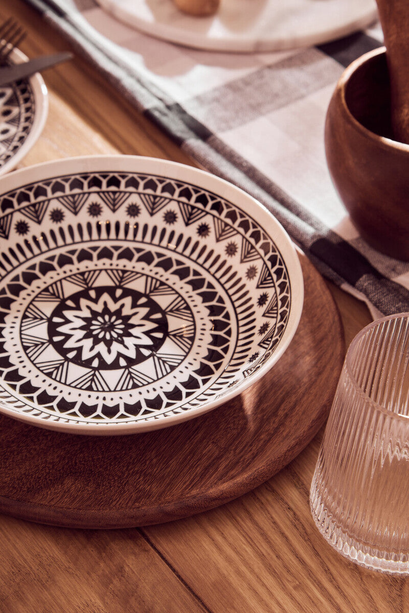 12 Piece Black and White Dinner Set | Maya