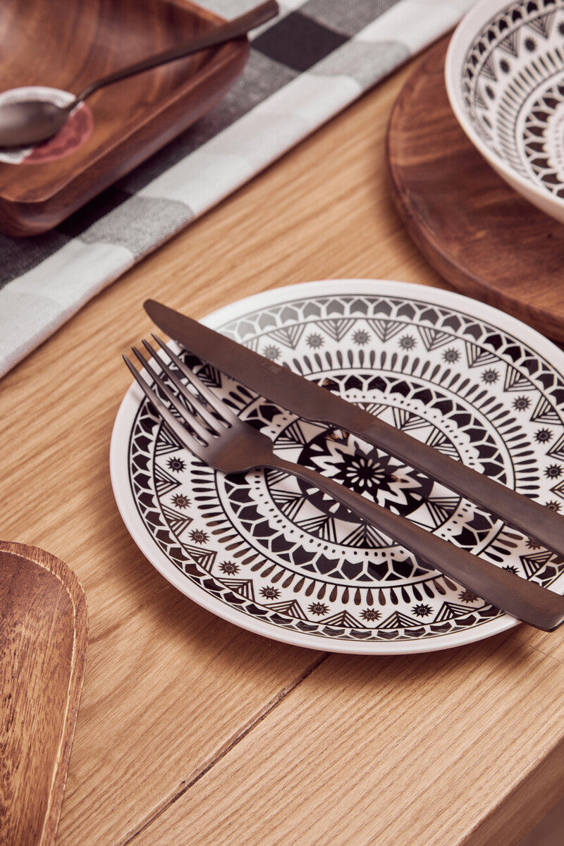 12 Piece Black and White Dinner Set | Maya