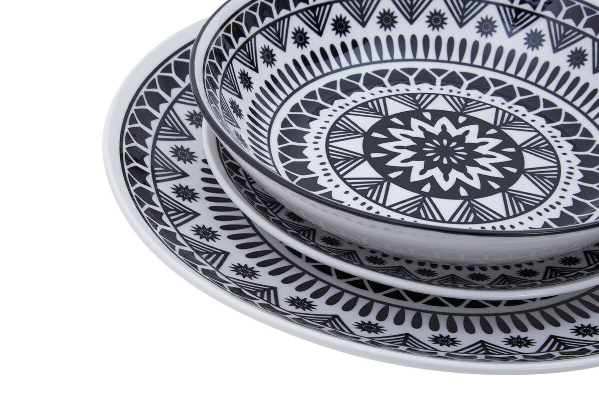 12 Piece Black and White Dinner Set | Maya