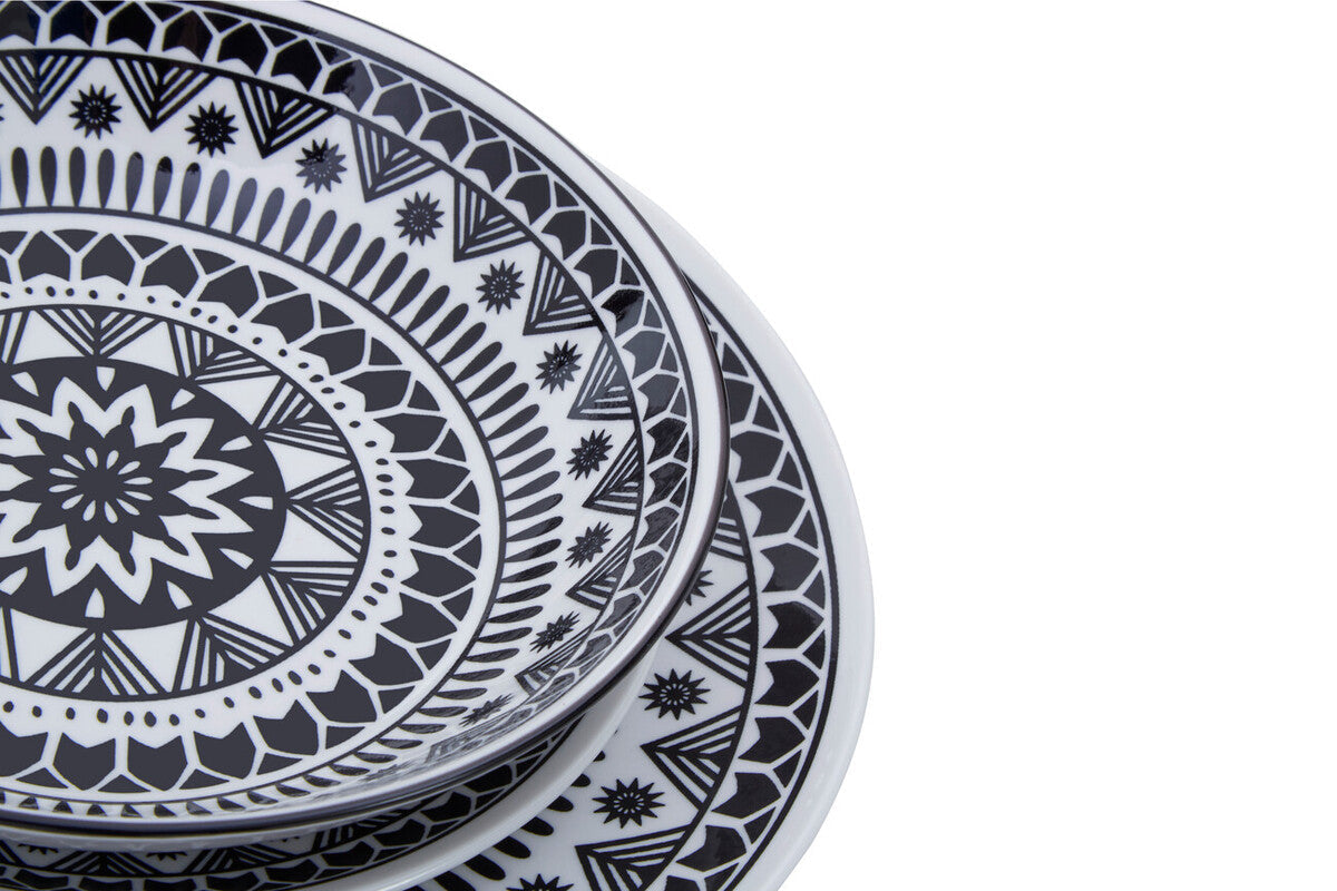 12 Piece Black and White Dinner Set | Maya