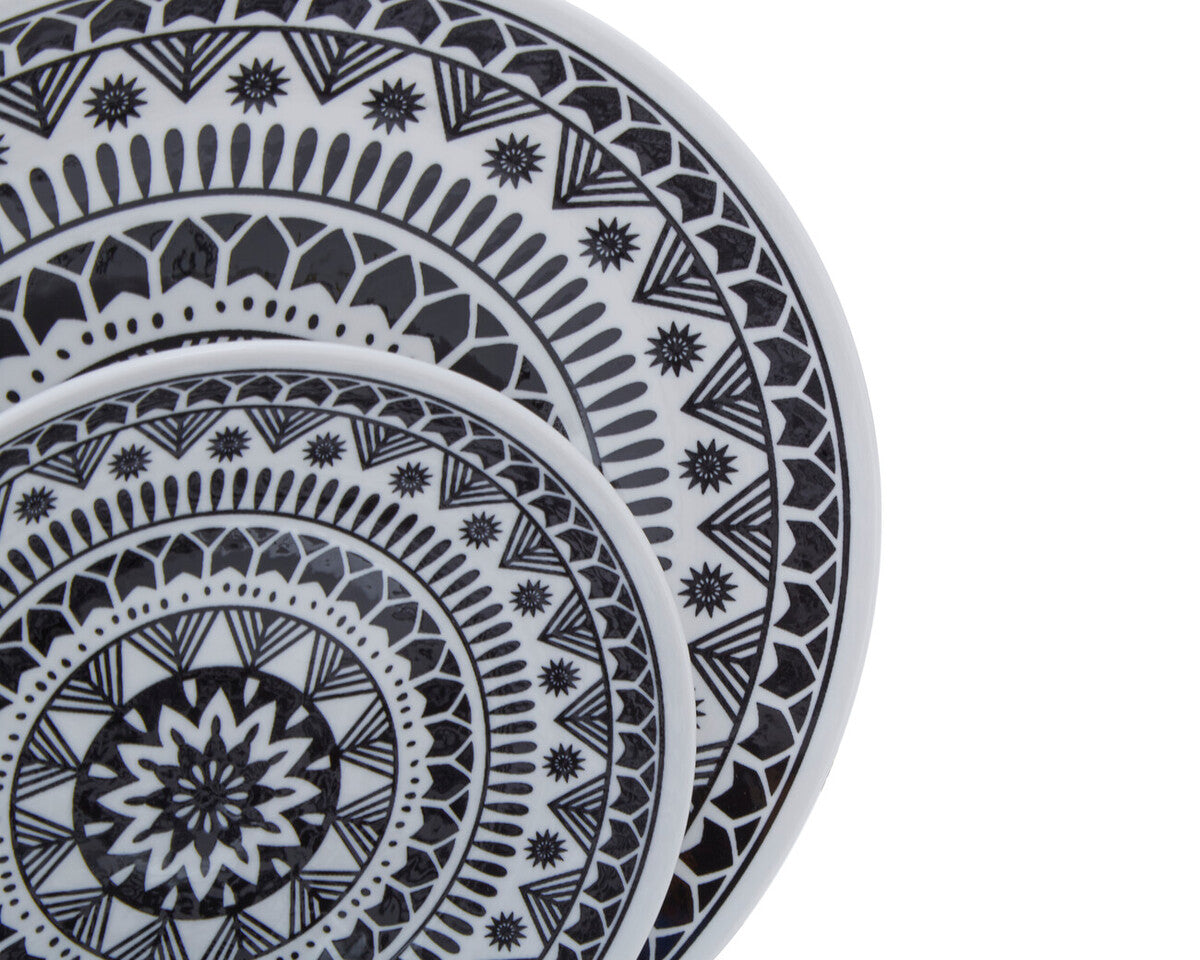 12 Piece Black and White Dinner Set | Maya