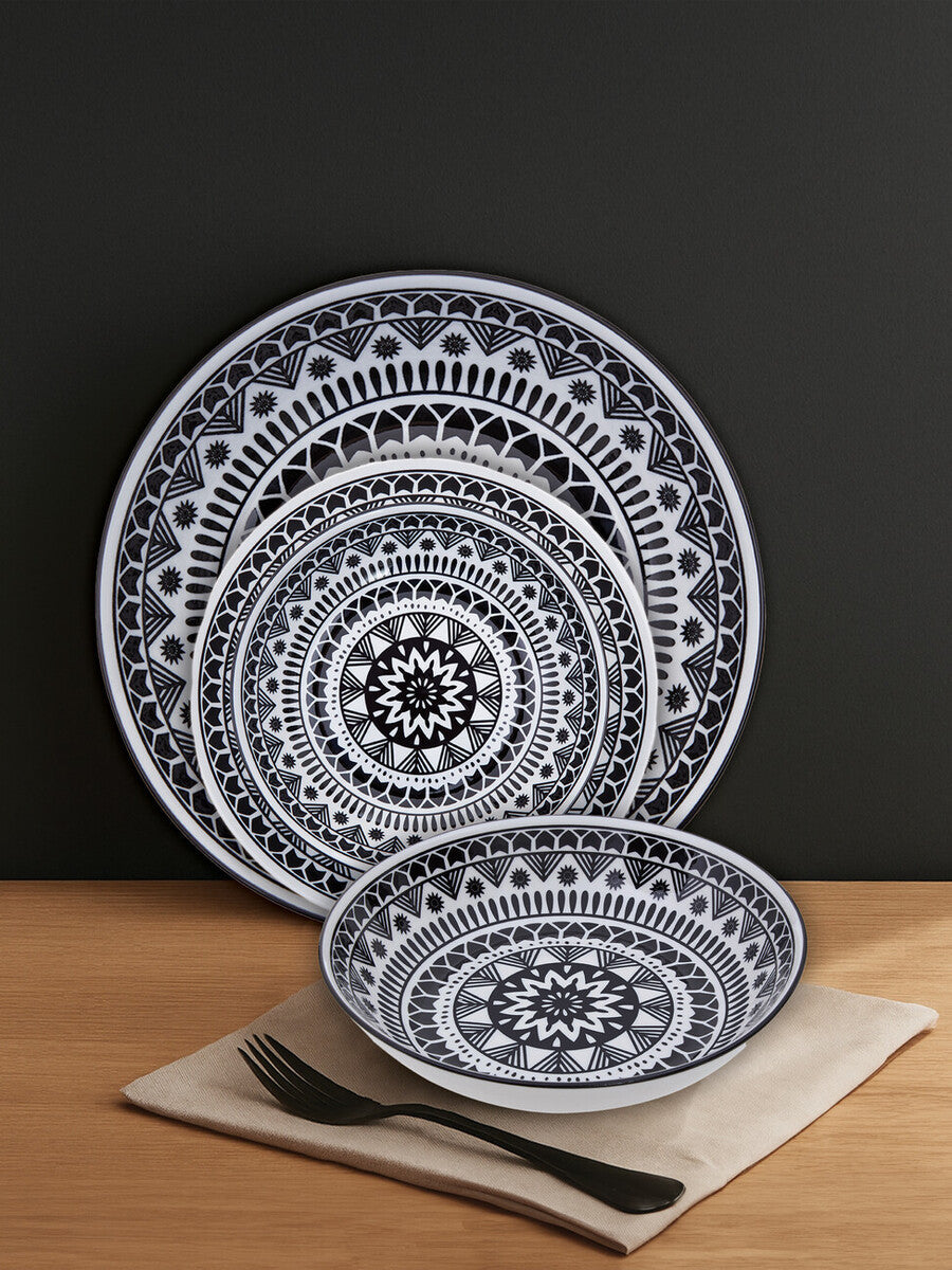 12 Piece Black and White Dinner Set | Maya