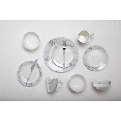 16 Piece White and Grey Marble Design Dinner Set | Avie