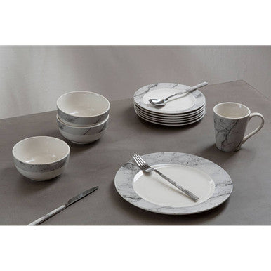 16 Piece White and Grey Marble Design Dinner Set | Avie