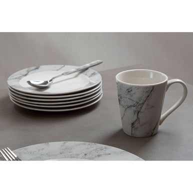 16 Piece White and Grey Marble Design Dinner Set | Avie
