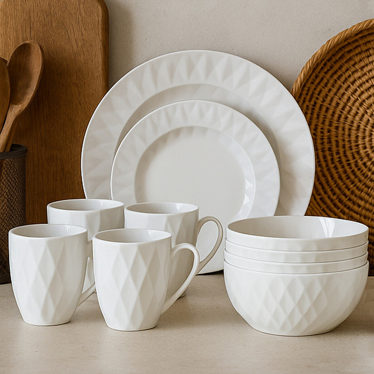 16 Piece Embossed Geo Dinner Set | Avie