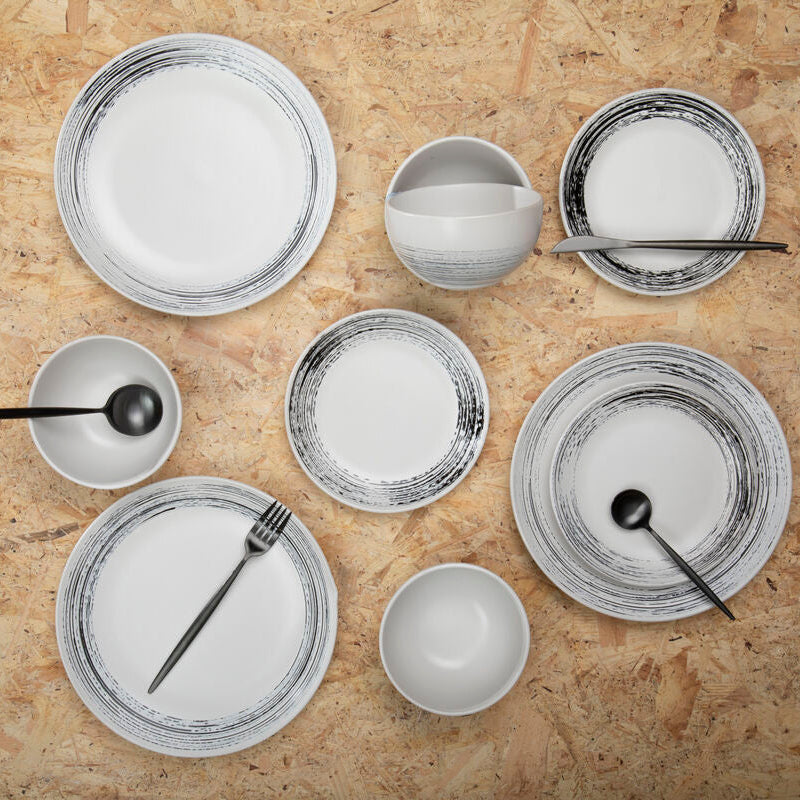 12 Piece Black and White Dinner Set | Middag