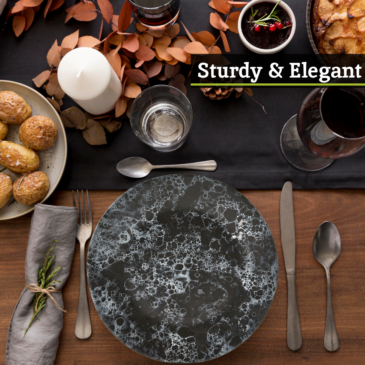 Black Marble Effect Dinner Plate | Hygge