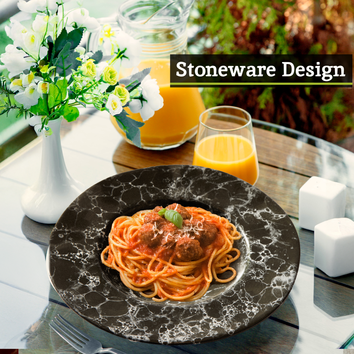 Black Marble Effect Pasta Bowl | Hygge