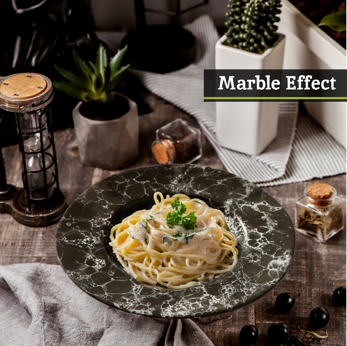 Black Marble Effect Pasta Bowl | Hygge