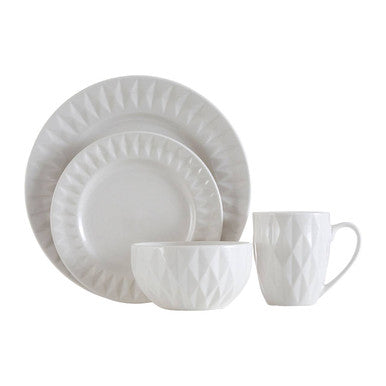 16 Piece White Embossed Dinner Set | Avie