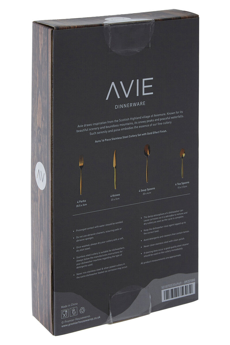 Aura 16 Piece Gold Cutlery Set | Avie