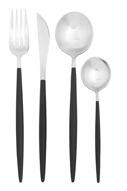 16 Piece Matte  Silver And Black Cutlery Set | Avie