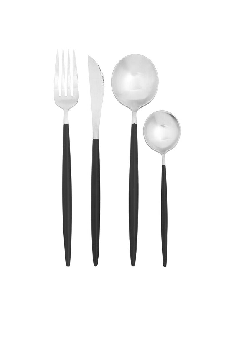 16 Piece Matte  Silver And Black Cutlery Set | Avie