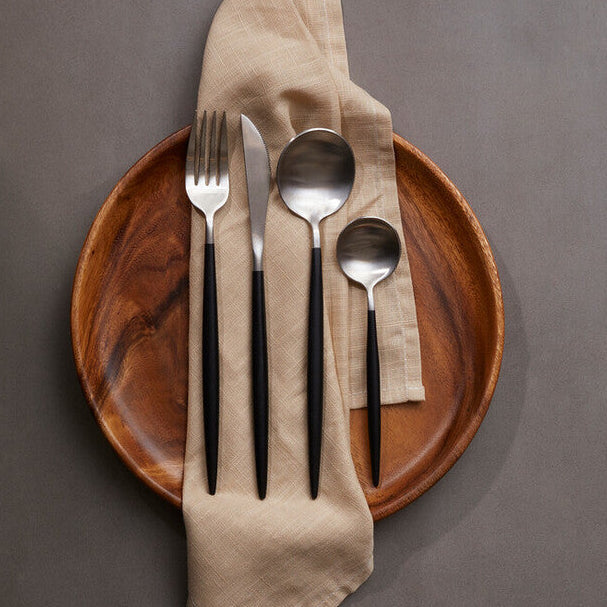 16 Piece Matte  Silver And Black Cutlery Set | Avie