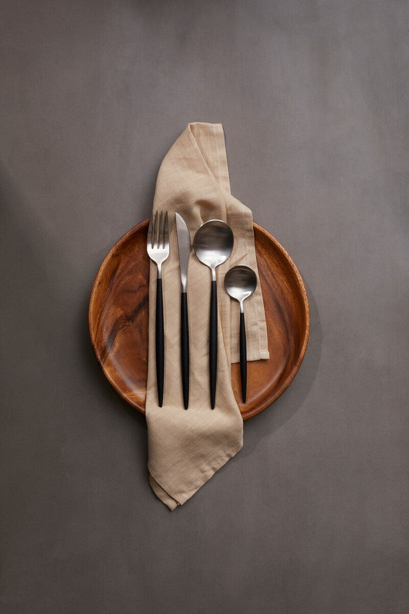16 Piece Matte  Silver And Black Cutlery Set | Avie