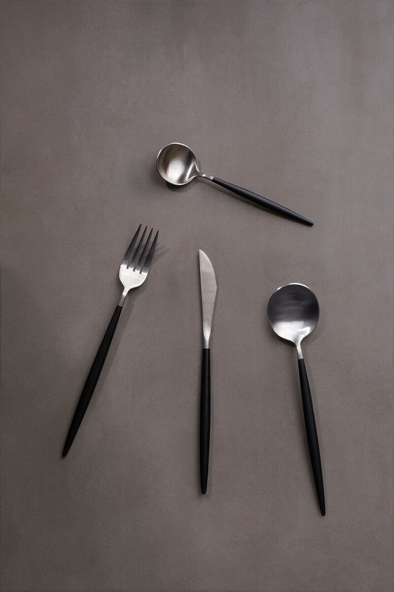 16 Piece Matte  Silver And Black Cutlery Set | Avie