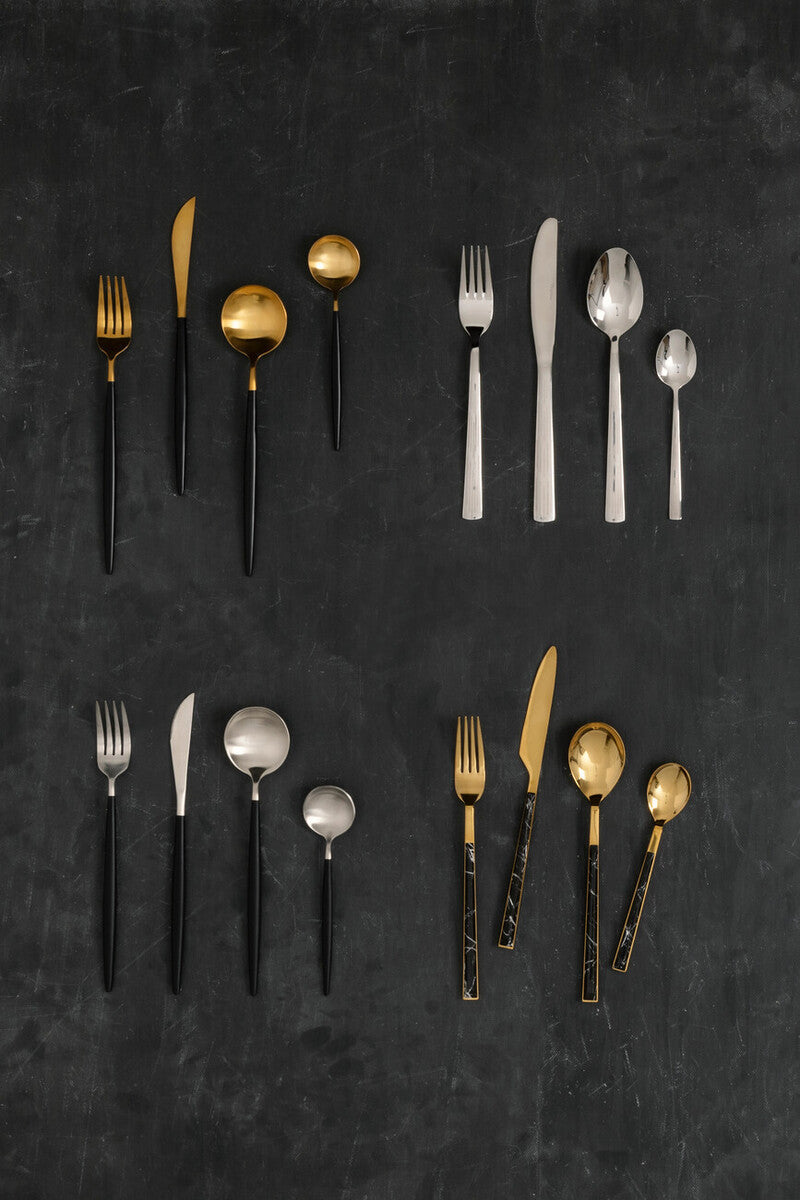 16 Piece Matte  Silver And Black Cutlery Set | Avie