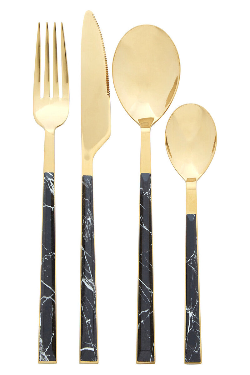 16 Piece Black Faux Marble Cutlery Set | Avie