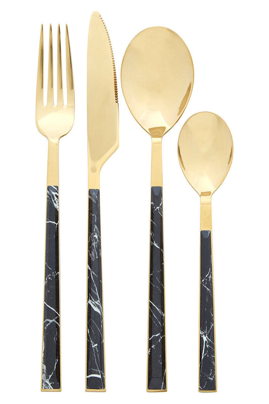 16 Piece Black Faux Marble Cutlery Set | Avie