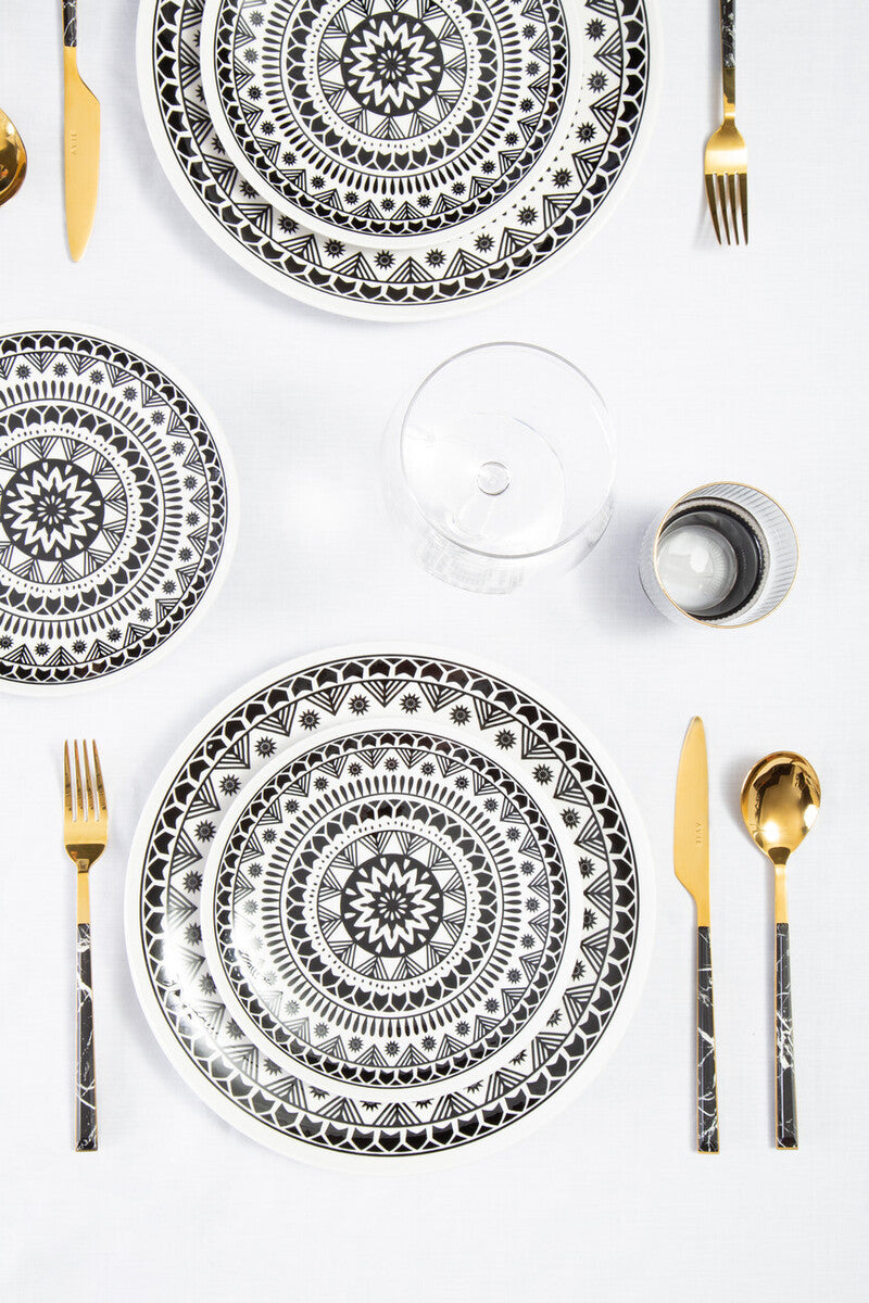 16 Piece Black Faux Marble Cutlery Set | Avie