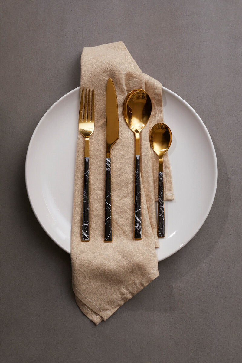 16 Piece Black Faux Marble Cutlery Set | Avie