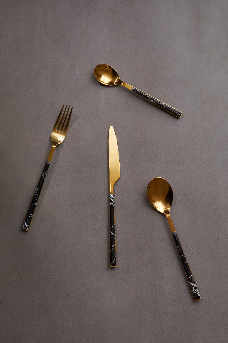 16 Piece Black Faux Marble Cutlery Set | Avie