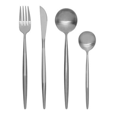 16 Piece Matte Silver Cutlery Set | Modern Retro