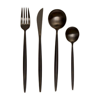 16 Piece Matte Black Cutlery Set | Modern Retro